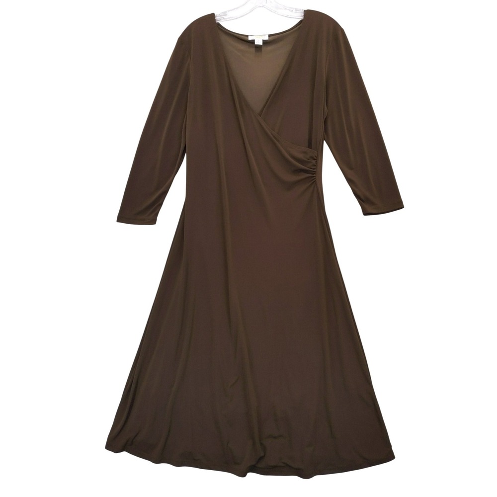 Talbots Brown Dress Size 6 Women's 3/4 Sleeve Wrap‎ Style Lined Career